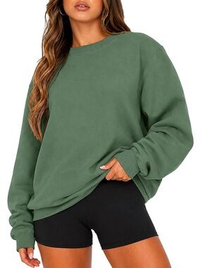 Women's Olive Solid Oversized Crewneck Long Sleeve Christmas Pullover Sweatshirt